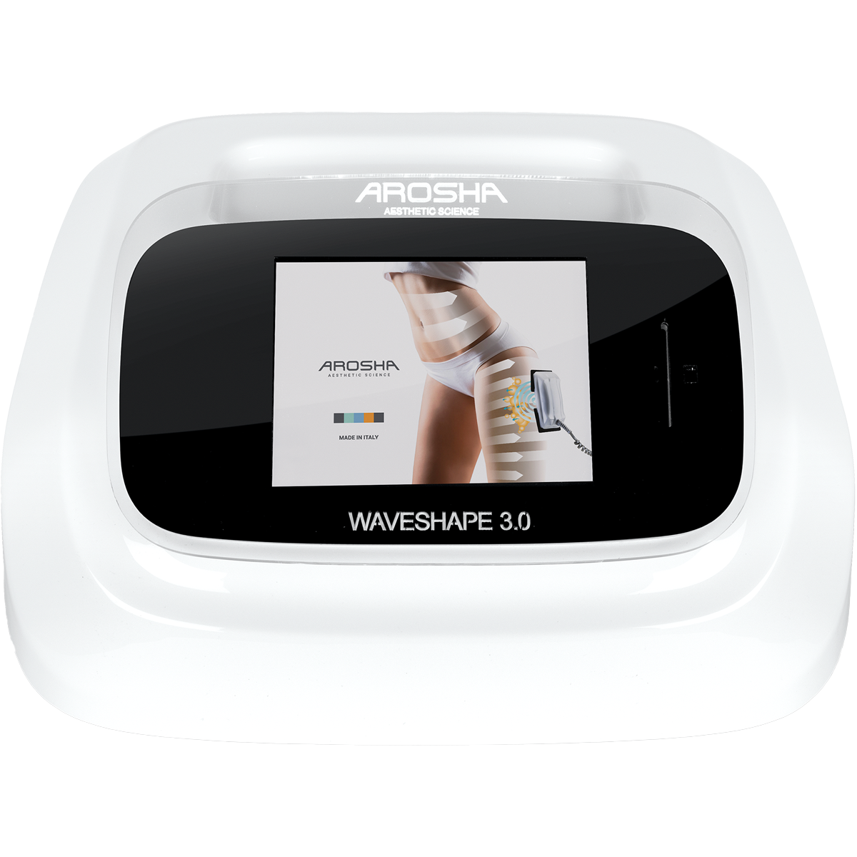 Waveshape 3.0, schéma triple synergie ultrasons + EMS + bandes Arosha